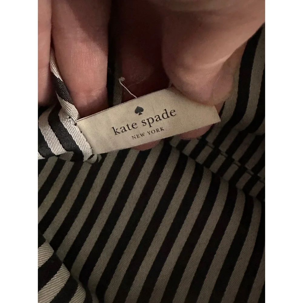 Kate Spade‎ New York Two Tone Leather Satchel Bag Beige Black Striped Lining